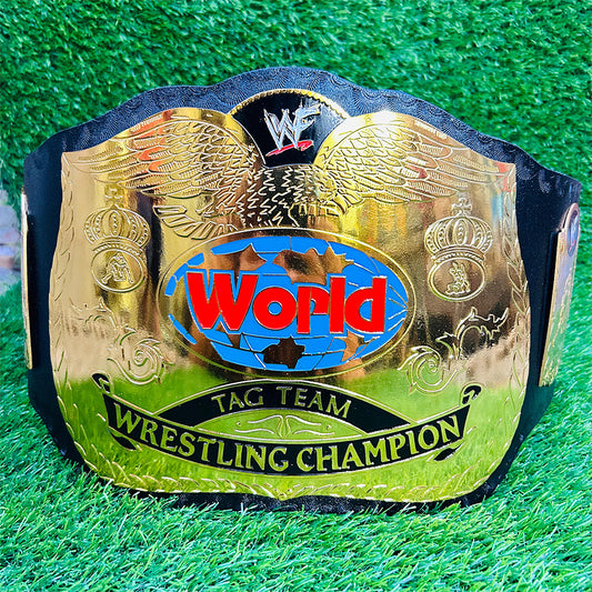 WWF World Tag Team Championship Replica Title Belt Adult Size - 2MM Brass Plates